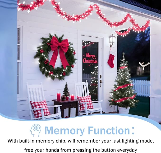 Upgraded 33 FT 100 LED Christmas Lights Outdoor Indoor, Extendable Waterproof White String Lights with Memory Function & Timer & 8 Modes Green Wire for Xmas Tree Holiday Party Garden Decor(Cool White)