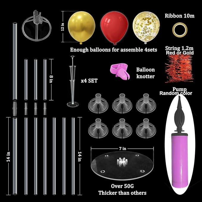 Red and Gold Balloon Stand Centerpiece Table Decorations for 49ers Party Birthday Graduation Wedding Mother's Day Anniversary Christmas New Year's Eve Party Decorations(Red gold set4)