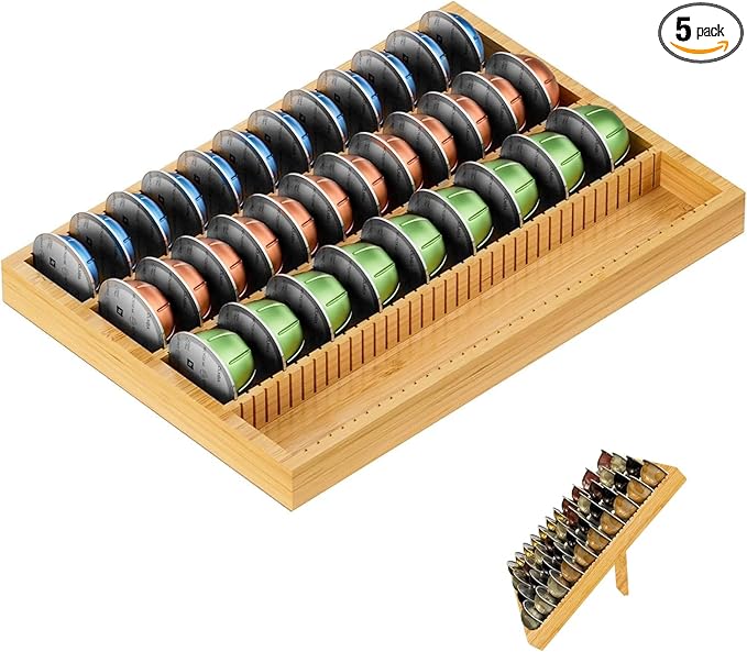 Bamboo Coffee Pod Storage Holder for Drawer Coffee Pods Organizer for Counter, Compatible with Capsules for Kitchen Coffee Station (Bamboo)
