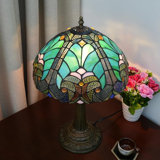 Tiffany Stained Glass Table Lamp, Retro-Style Blue Spot Bedside Lamp, Suitable for Home Decoration Art in Bedrooms, Dormitories, Living Rooms, Etc. (12 Inches)
