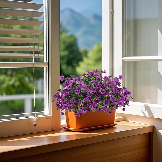 Artificial Fake Flowers for Outdoor Spring Decoration, 16 Bundles Faux Silk Colorful Daisy UV Resistant Realistic for Outside Porch Patio Home Yard Garden Planters Pots Window Box (Purple)