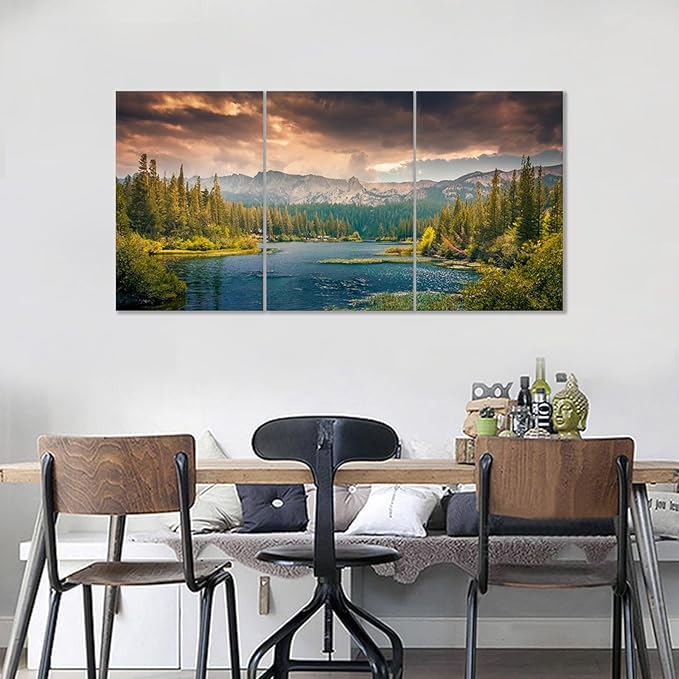 Landscape Canvas Poster Wall Art Home Decor Lake Mountain Forest Nature Park Theme Picture Print Modern Wall Painting Artwork for Living Room Hotel Gym Office Stretched and Framed [48''Hx24''W]