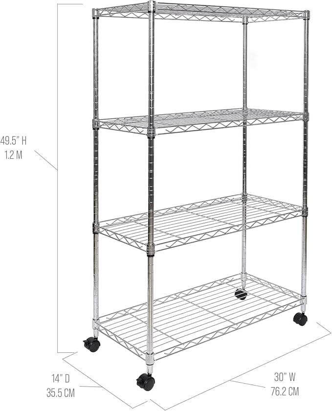 Seville Classics Solid Steel Wire Shelving Storage Unit Adjustable Shelves Organizer Rack, for Home, Kitchen, Office, Garage, Bedroom, Closet, Steel, 4-Tier, 30" W x 14" D