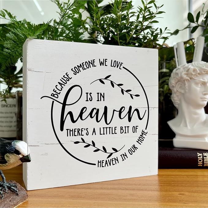 Memorial Wood Sign, Because Someone We Love is In Heaven, Box Sign Tabletop Decor, Sympathy Gift for Loss of Someone Loved, Bereavement Memorial Gift, Home Decor for Shelf, White Wood Box Sign