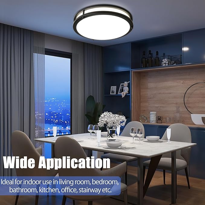 OOWOLF 2-Pack 36W 13inch LED Flush Mount Ceiling Light Fixture Dimmable Matte Black, Easy to Install LED Ceiling Lamp Fixture Without Flicker, Super Bright 3600LM 5000K Daylight White