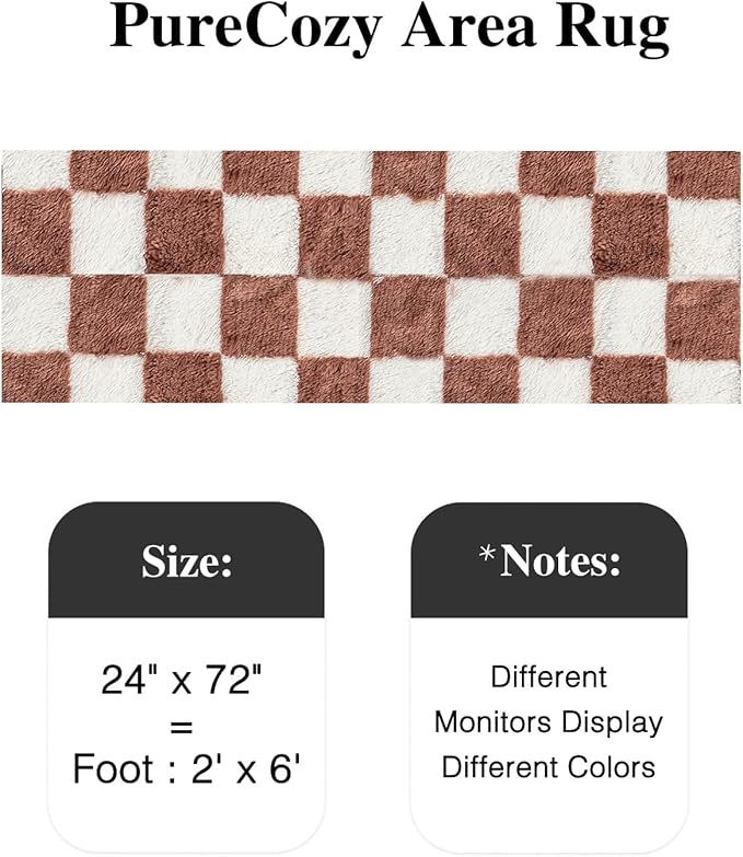 Checkered Area Rug 2x6 for Bedroom, Rose Pink Modern Shag Rug Super Soft Runner Carpet Washable Fluffy Rugs for Living Room Bedside Sofa Home Dorm Decor Aesthetic