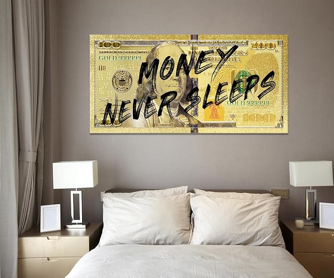 Large Size Modern Home Decor Wall Paintings Motivational Benjamin Franklin 100 Dollar Bill Wall Art Framed Office Art Living Room Wall Decor Framed Easy to Hang-48x24 inch
