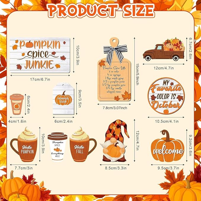 Fall Thanksgiving Tiered Tray Decor Set, Rustic Farmhouse Wood Sign, Hello Fall Pumpkin Truck Farmhouse Table Decor for Autumn Harvest 15PCS