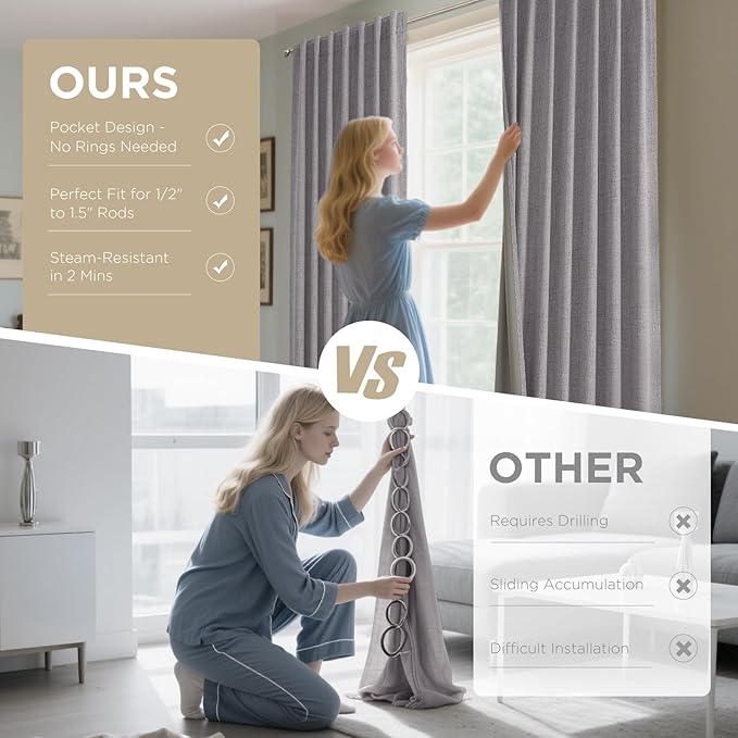 Joydeco Blackout Curtains for Bedroom - 96 Inch Long 100% Light Blocking 2 Panels Light Grey Drapes, Thermal Insulated Room Darkening Curtains, Linen Textured for Living Room, Rod Pocket & Back Tabs