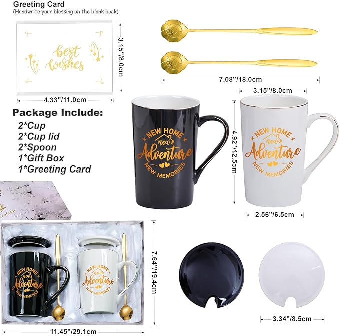 House Warming Gifts New Home Coffee Mug Set for Couple, Women, Friends, New Homeowner, Realtor, Welcome First Home Closing Gifts, 14oz Black and White Ceramic Cup
