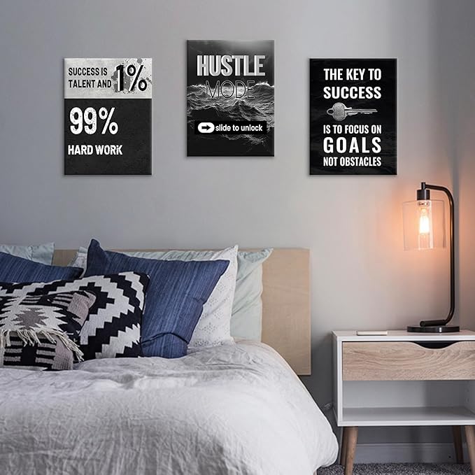 Inspirational Canvas Wall Art Framed Motivational Quotes Modern Home Decor 3 Pieces Posters Print Inspiring Painting Artwork for Bedroom Bathroom Wall Decoration Stretched and Framed [36''W x 16''H]