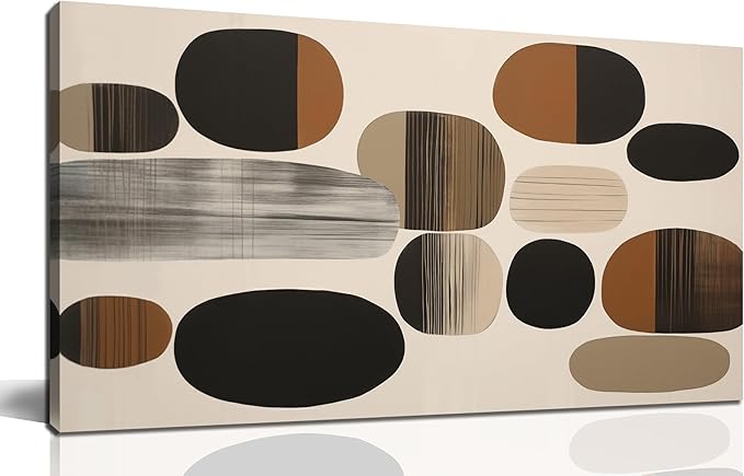 Prepeyssee Large Brown Abstract Wall Art for Living Room Geometry Black Boho Artwork for Bedroom Office Kitchen Modern Canvas Prints 20"x40"