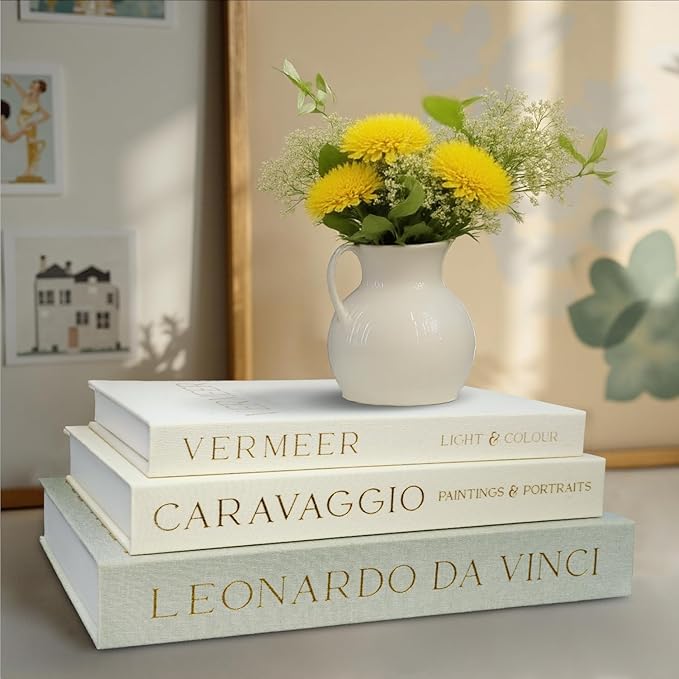 Set of 3 Linen Decorative Books for Home Decor,Modern Faux/Fake Decor Books for Decoration,Aesthetic Book for Coffee Table/Bookshelf/Mantel Decor,Photo Storage or Keepsake Box(Sage)