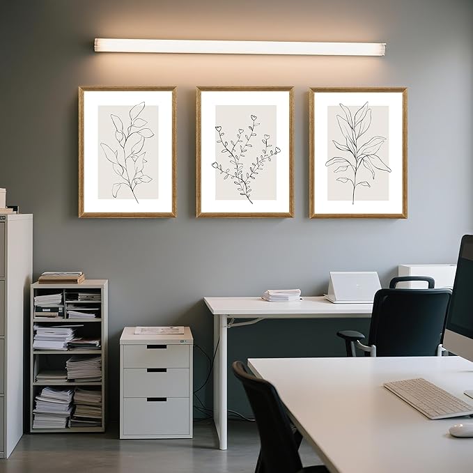 WRFON Neutral Botanical Canvas Wall Art, Minimalist Black Line Flower Poster Prints, Boho Beige Floral Wall Decor, Abstract Plant Leaf Aesthetic Picture for Bedroom Living Room Wood Framed 12"x16"x3