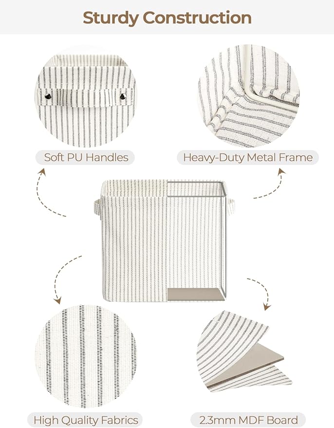 StorageWorks Narrow Storage Bins, Small Basket for Closet and Shelves, Rectangular Fabric Organizer with Handles, Toilet Paper Storage, Khaki and Beige Stripes, 2-Pack