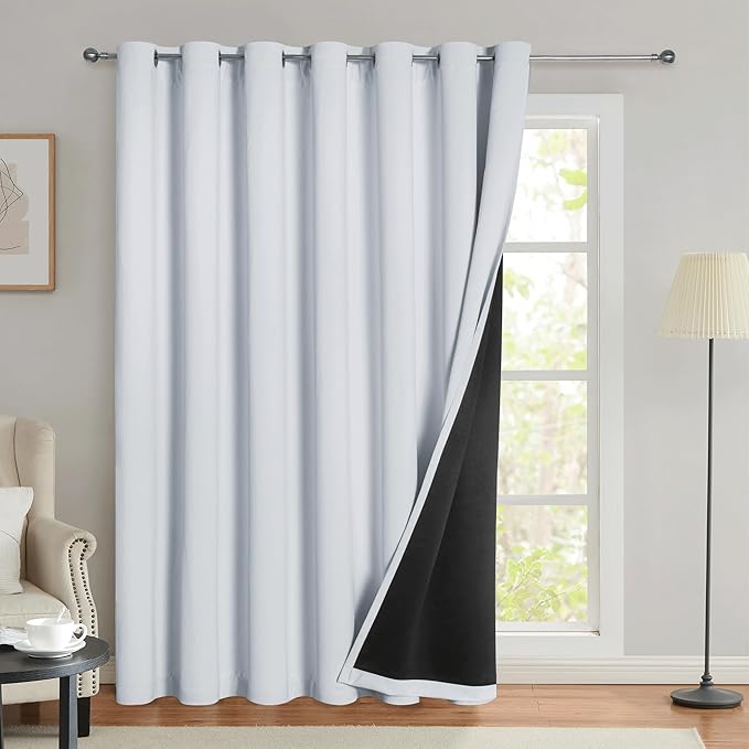 Beauoop 100% Blackout Curtains 96 Inches Long for Patio Sliding Door White Solid Extra Wide Room Darkening Thermal Insulated Room Divider Soundproof Grommet Window Treatment Drapes,100x96 Set of 1
