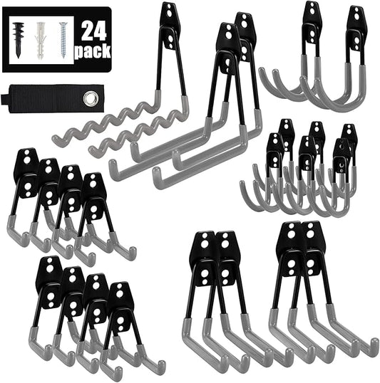 AOBEN Garage Hooks Heavy Duty Hooks for Garage Storage Wall Mount Garage Hanger & Organizer Hook (24PCS)-Gray