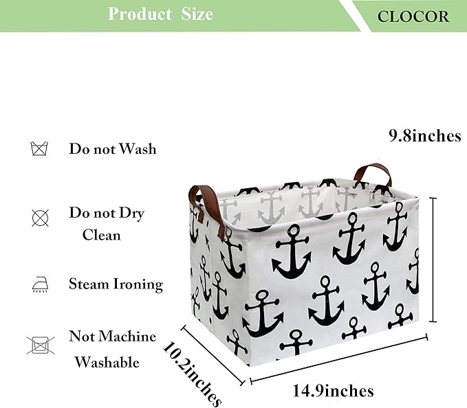 CLOCOR Rectangular Storage Basket,Collapsible Cute Pattern Storage Bin,Waterproof Coating Storage Box with Handles ,Gift Baskets, Shelf Basket (Anchor)