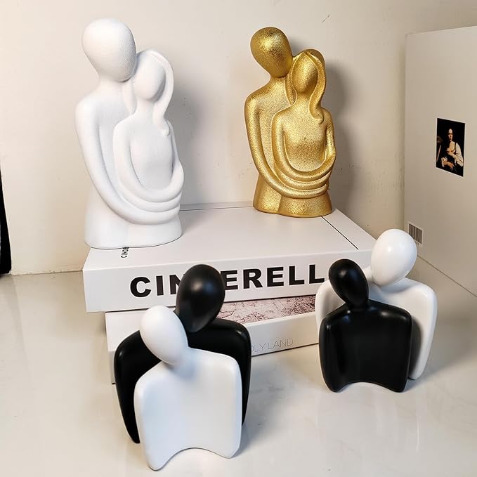 Couple Sculptures for Home Decor,Hugging Figurines,Modern Romantic Sculptures for Living Room Bedroom Office Decor,Gift for Anniversary Valentine（Black+White）