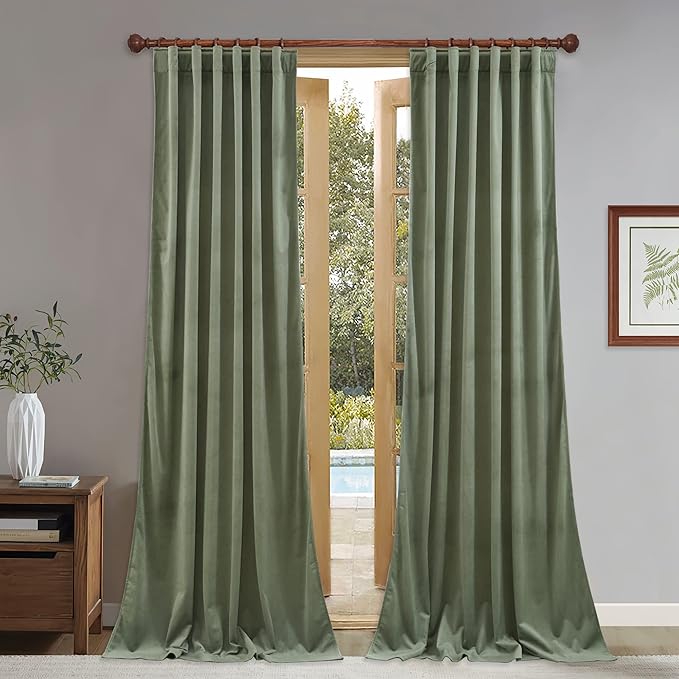 StangH Sage Green Bedroom Curtains 94 inches Long Back Tab Thermal Insulated Privacy Drapes for Sliding Door Living Room, Serene Natural Home Decoration, W52 x L94, 2 Panels