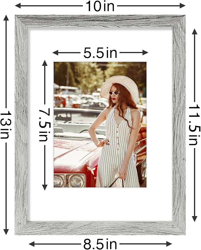 Vittanly 9x12 Picture Frames Set of 9, Shatter Resistant Plexiglass, Display 6x8 Pictures with Mat or 9x12 without Mat, Photo Frames for Wall or Tabletop, Engineered Wood, Grey