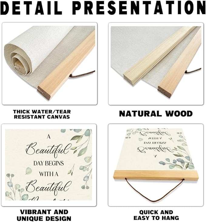 Inspirational Canvas Poster, Canvas Poster Wood Hanger, Minimalist Eucalyptus Wall Decor, Quotes Wall Decor, Positive Mindset Posters, Home Office Decors, Encouragement Gift for Women Men Friends