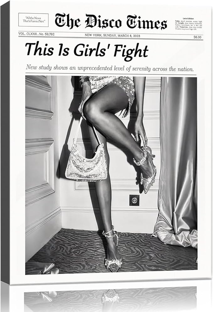 Vintage Shining Framed Wall Art,Hot Girl Newspaper Prints Motivational Affirmation Poster Trendy Canvas Wall Art Modern Retro Magazine Decor for Bar Cart Living Room Home Décor Apartment Bedroom 16x20