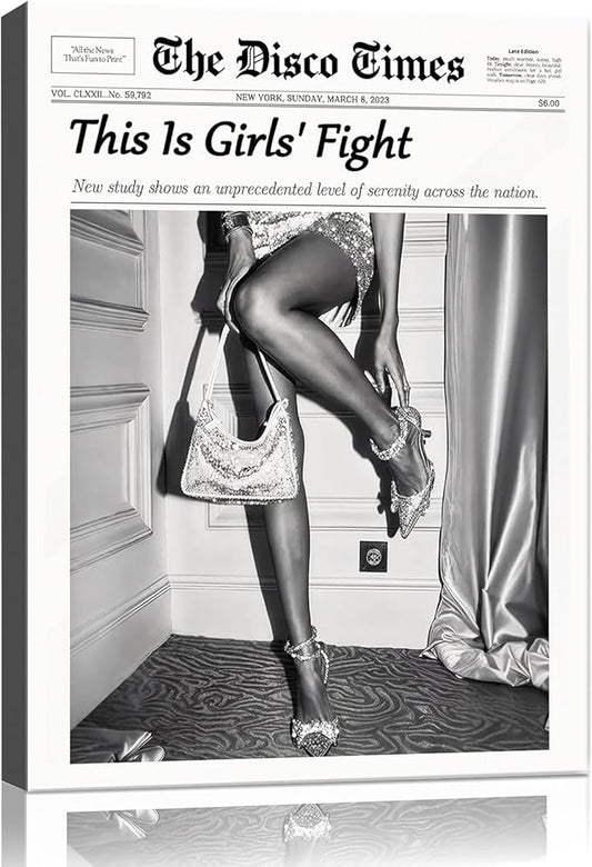 Vintage Shining Framed Wall Art,Hot Girl Newspaper Prints Motivational Affirmation Poster Trendy Canvas Wall Art Modern Retro Magazine Decor for Bar Cart Living Room Home Décor Apartment Bedroom 20x24