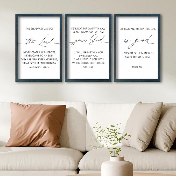SRSZHIYUE Bible Verses Wall Decor Set of 3, 16"x11" Christian The Lord Your God Is Good Scripture Sign, Holy Religious Living Room Jesus Christ Prayer Faith Motivational Quotes Faith Wall Hang (Black)