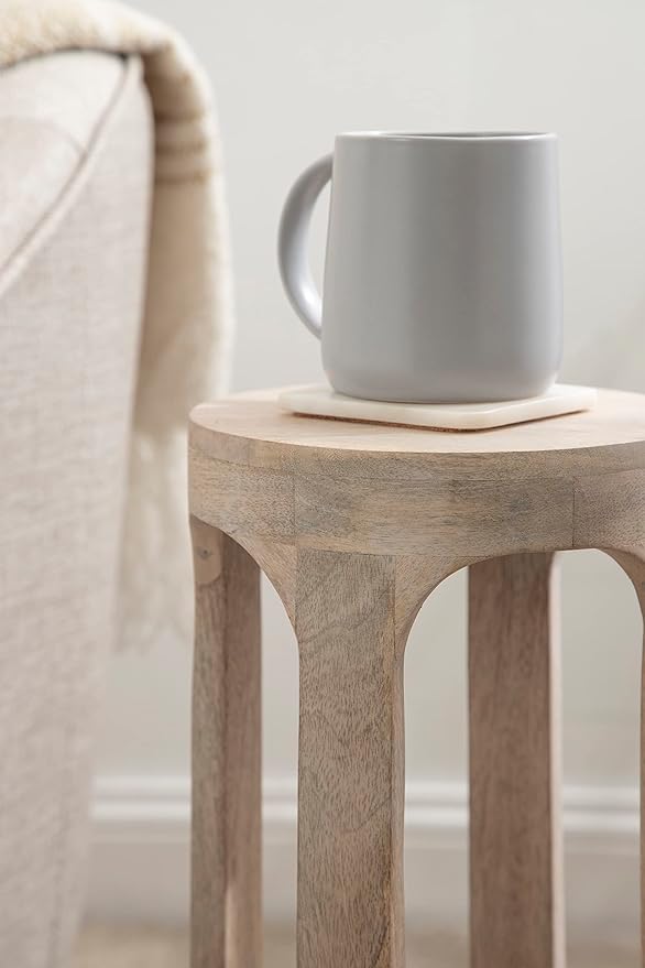 Kate and Laurel Dahl Coastal Wooden Round Drink Table; 8 x 23; Whitewash; Boho Circle Wood Accent Pedestal Table for Living Room Plant Stand or Small Bedroom Nightstand