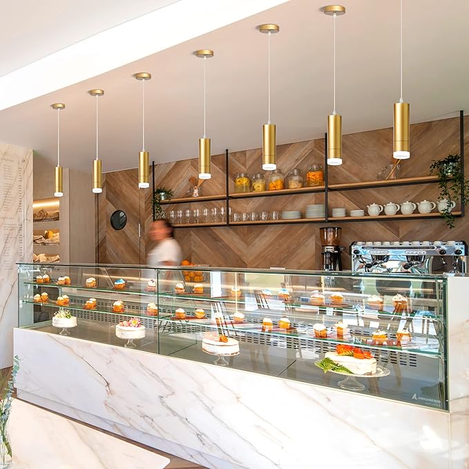 OKELI Modern Pendant Lights,Gold LED Mini Kitchen Island Lights Adjustable Focus Pendant Lighting for Kitchen Island Bedroom Dining Room Bar Shop,20W,4000K,ETL5026458(3 Pack)