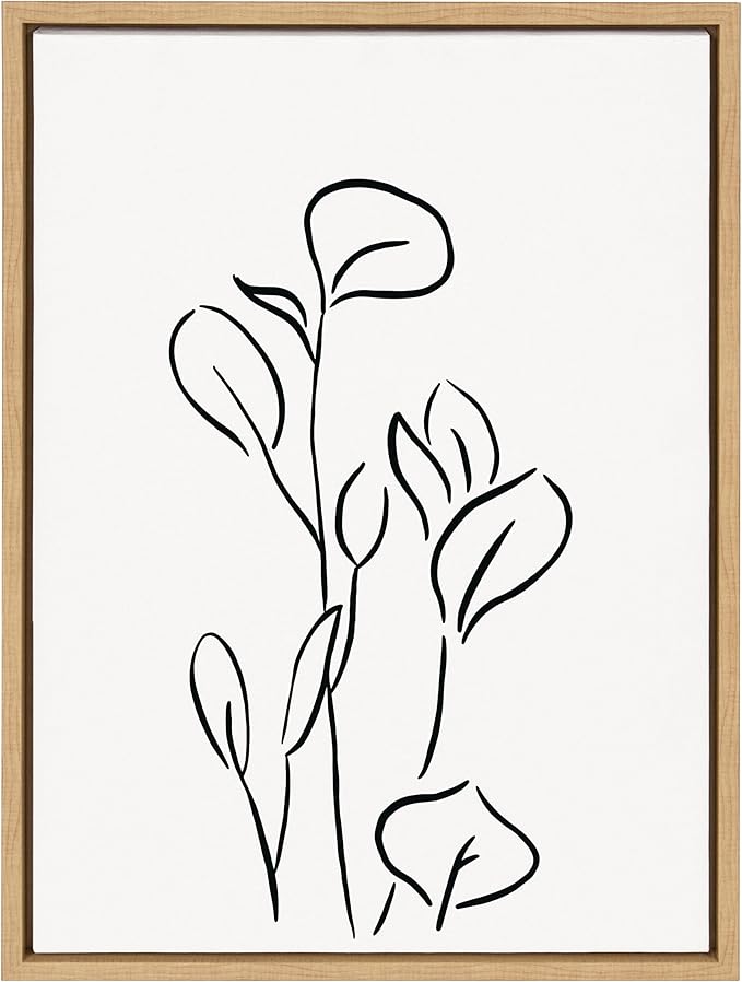 Kate and Laurel Sylvie Botanical Sketch Print No 3 Framed Canvas Wall Art by The Creative Bunch Studio, 18x24 Natural, Minimalist Abstract Botanical Print for Wall