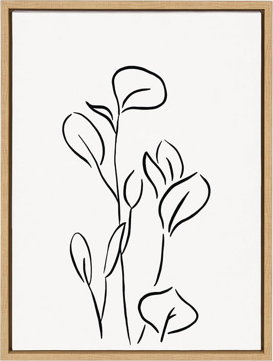 Kate and Laurel Sylvie Botanical Sketch Print No 3 Framed Canvas Wall Art by The Creative Bunch Studio, 18x24 Natural, Minimalist Abstract Botanical Print for Wall