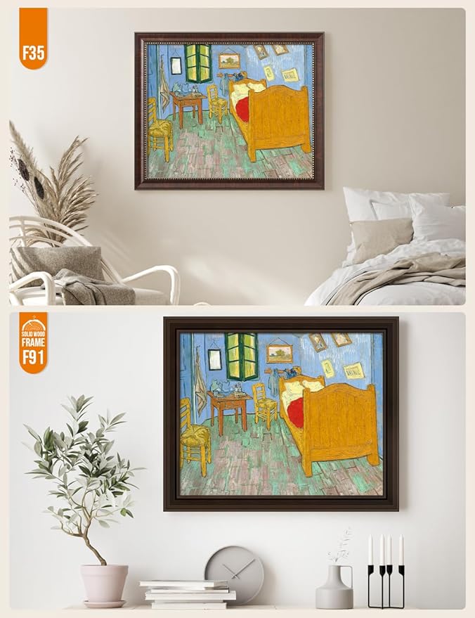 DECORARTS - Bedroom in Arles (Third version) - Vincent Van Gogh Giclee Prints w/Antique Brown Frame for Wall Decor. Picture Size: 20x16, Total Size w/Frame: 23x19