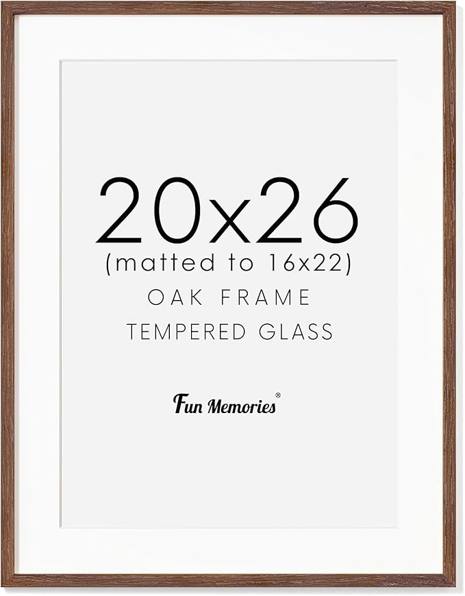 Fun Memories Rustic Oak Wood Picture Frames - 20x26 with Tempered Glass, Matted to 16x22 (Walnut, 1 Pack)