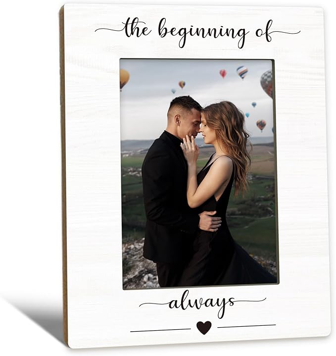 Engagement Picture Frame 5x7, Wedding Photo Frame, Engagement Gifts for Couples Newly Engaged, The Beginning of Always Wedding Couples Wooden Picture Photo Frames for Desk Home Room Decor