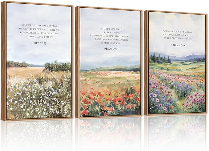 CHDITB Inspirational Bible Verse Framed Canvas Wall Art Set, Christian Scripture Floral Wall Decor, Religious Spiritual Art Print, Uplifting Religious Painting for Church Girl Bedroom Decor 24"x36"x3