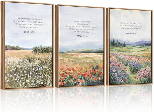 CHDITB Inspirational Bible Verse Framed Canvas Wall Art Set, Christian Scripture Floral Wall Decor, Religious Spiritual Art Print, Uplifting Religious Painting for Church Girl Bedroom Decor 24"x36"x3