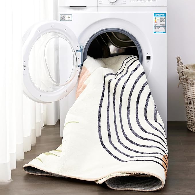 RoomTalks Mid Century Modern Washable Rug, Boho Cute Aesthetic 5x7 Area Rugs for Bedroom Dining Living Room Kitchen, Abstract Tropical Leaves Non Slip Thin Indoor Entryway Rug Accent Floor Carpet