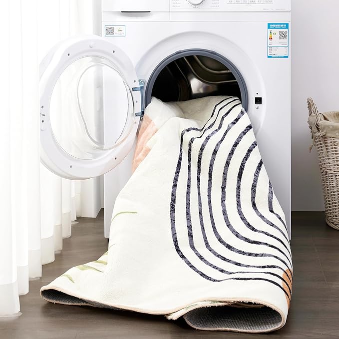 RoomTalks Boho Cute Bathroom Rugs Bath Mat Non Slip Washable, Modern Abstract Geometric Shape with Tropical Leaves 2x3 Small Area Rug for Bedroom Kitchen, Neutral Contemporary Retro Indoor Entry Rug