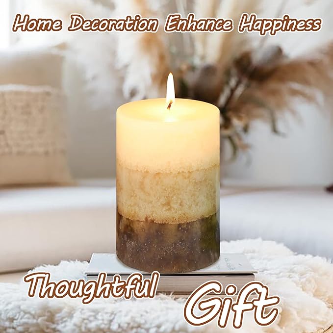 Pillar Candles Vanilla Cupcake Scented Immeiscent Aromatherapy Candle 50+ Hours Clean Burning Long Lasting Mottled Layered Candles for Home Scented SPA Restaurant Set of 3