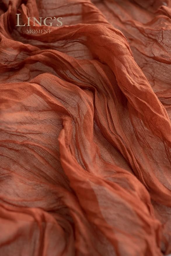 Ling's Moment 10Ft Terracotta Cheesecloth Table Runner Burnt Orange Gauze Semi-Sheer Tablecloth for Wedding Party Bridal Shower Boho Table Decor Rust Thanksgiving Day Fall