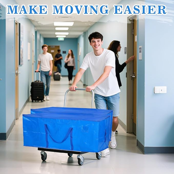 66 Gallon Extra Large Moving Bags - Heavy Duty Storage Bags with Zipper & Strong Handles, Blue Packing Bag for Moving, Storage, Travel and Camping, College Dorm & Home Supplies, 2 Pcs