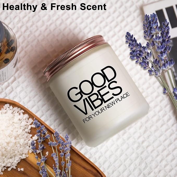 House Warming Gifts New Home, New Home Gifts, Good Vibes Candle, New House Essentials Best Presents for Women Couple Friends - Lavender Candles
