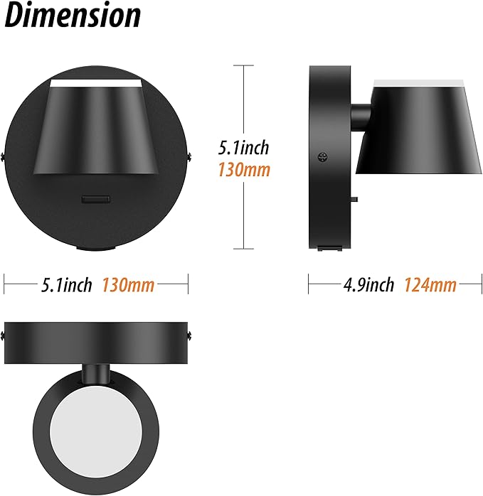 URSOLA Wall Light LED Wall Sconce with On/Off Switch USB Port 110 Volt Hardwired Wall Lamp 350 Rotatable Up Down Sconces Wall Lighting (Black)