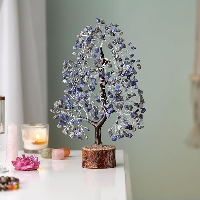 Lapis Lazuli Crystal Tree, Gemstone Tree, Home Decor, Office Desk Decor, Living Room Decor, Bonsai Trees for Positive Energy, Fake Plants, Birthday Gifts for Women, Office Desk Accessories 10-12"
