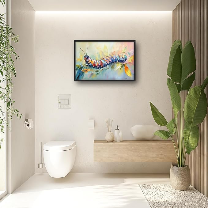 Extra Large Framed Abstract Caterpillar Wall Art,Colorful Cute Caterpillar Leaves Wall Decor Pictures for Living Room,Canvas Print Painting Modern Artwork Bedroom Office Bathroom 36L x24W