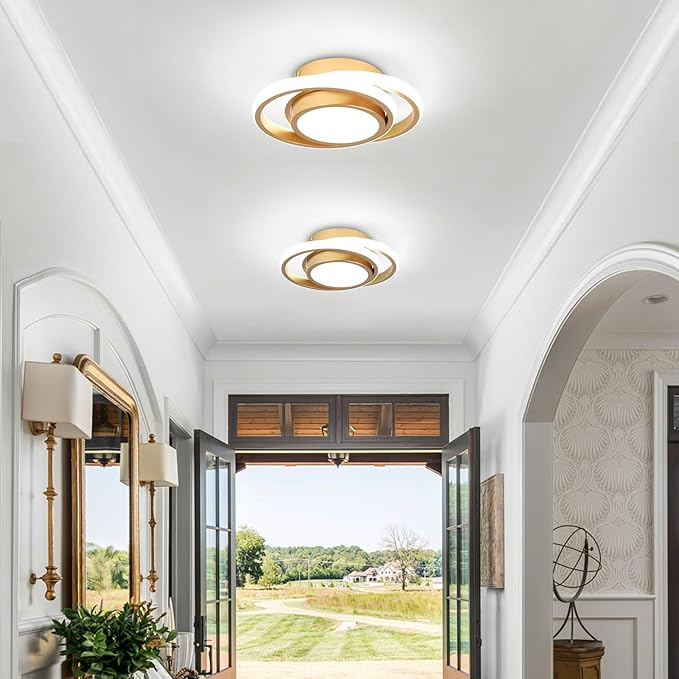 CANEOE Small Modern LED Ceiling Light, Gold Round Hallway Light Fixtures Ceilings, Indoor Ceiling Lamp Fixtures for Hallway Living Room Bedroom Kitchen Office Lighting Fixture