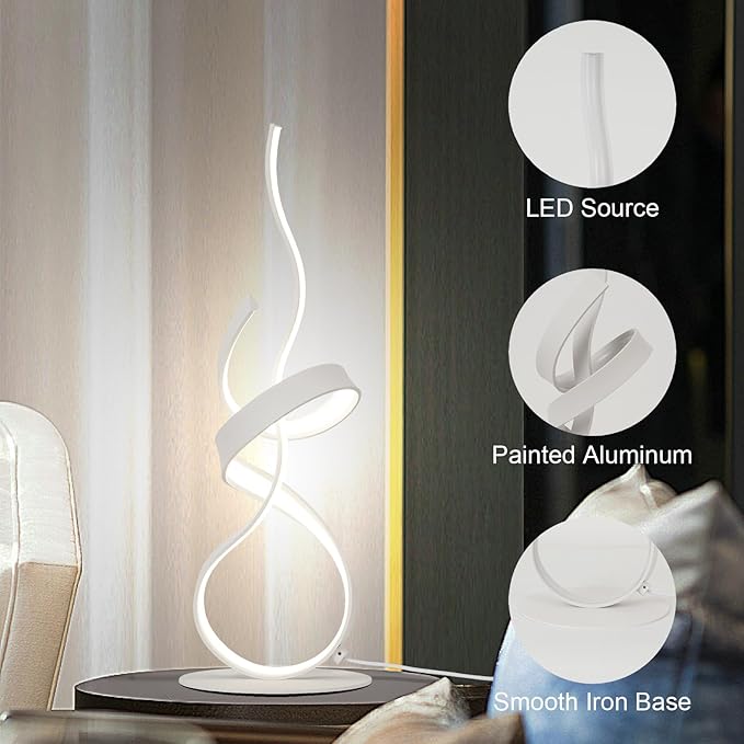 22inch 24W 2700LM Modern 3 Color Touch Dimmer LED Table Lamps with Remote Control for Bedroom, Living Room, Office, and Gaming Setup, Unique Gift Idea(White Seaweed)