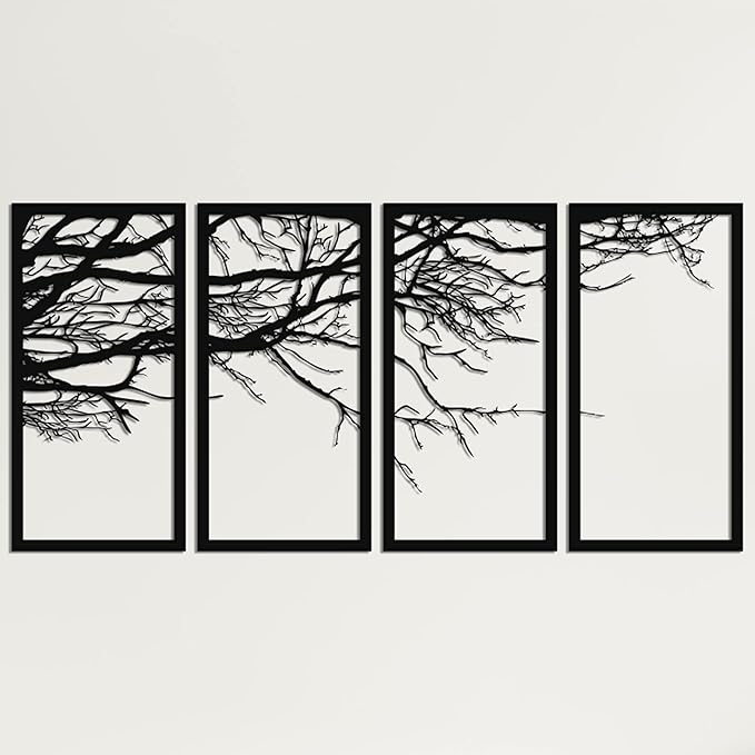 DEKADRON Metal Wall Art, Tree of Life 4 Pieces, Metal Tree Wall Art, Tree Sign, Metal Wall Décor, Interior Decoration, Housewarming Gift, 4 Panels Wall Hangings (59" W x 30" H / 150x75 cm)